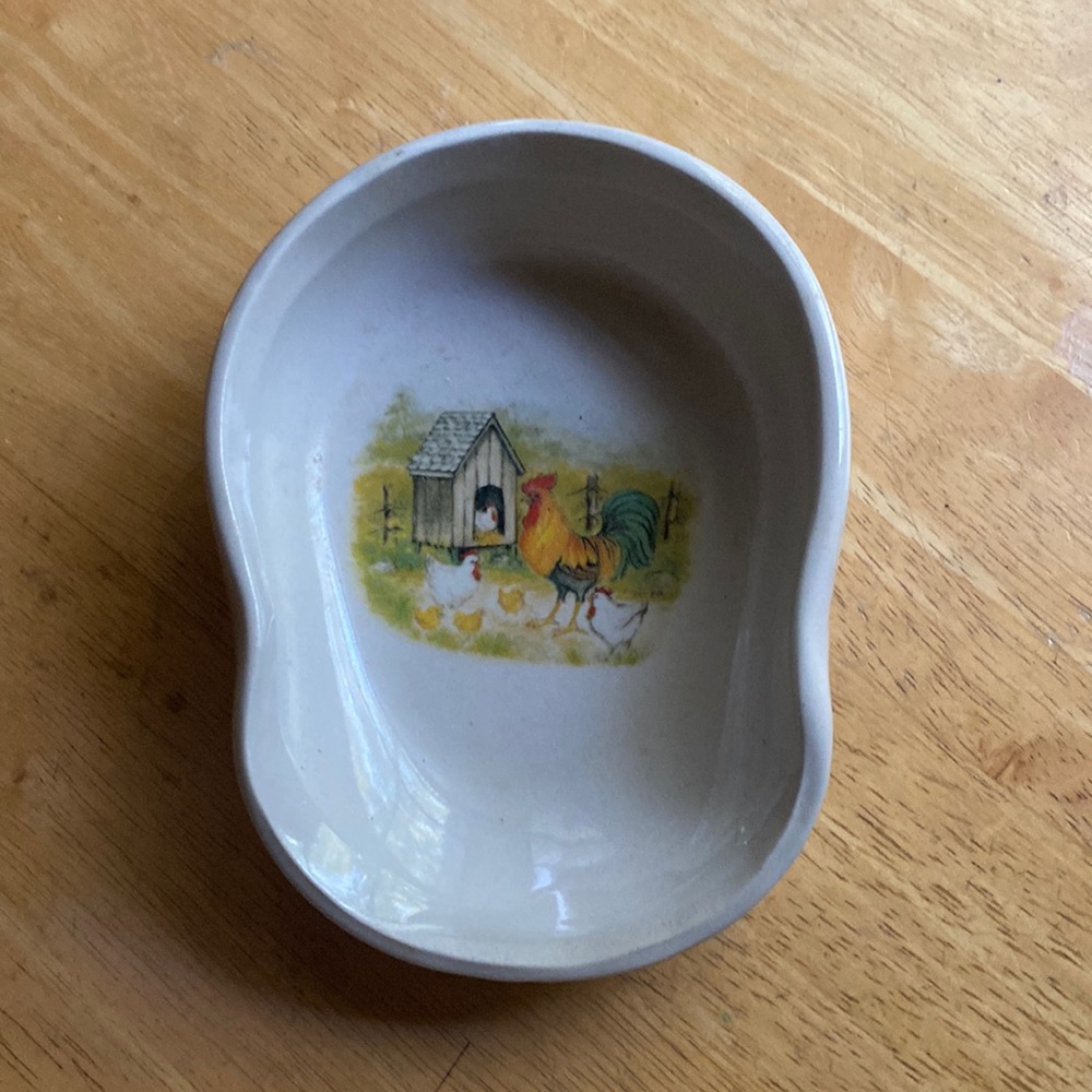 Vintage Rooster Stoneware Spoon Rest ROOSTER,HENS AND CHICKS Hermitage Pottery
